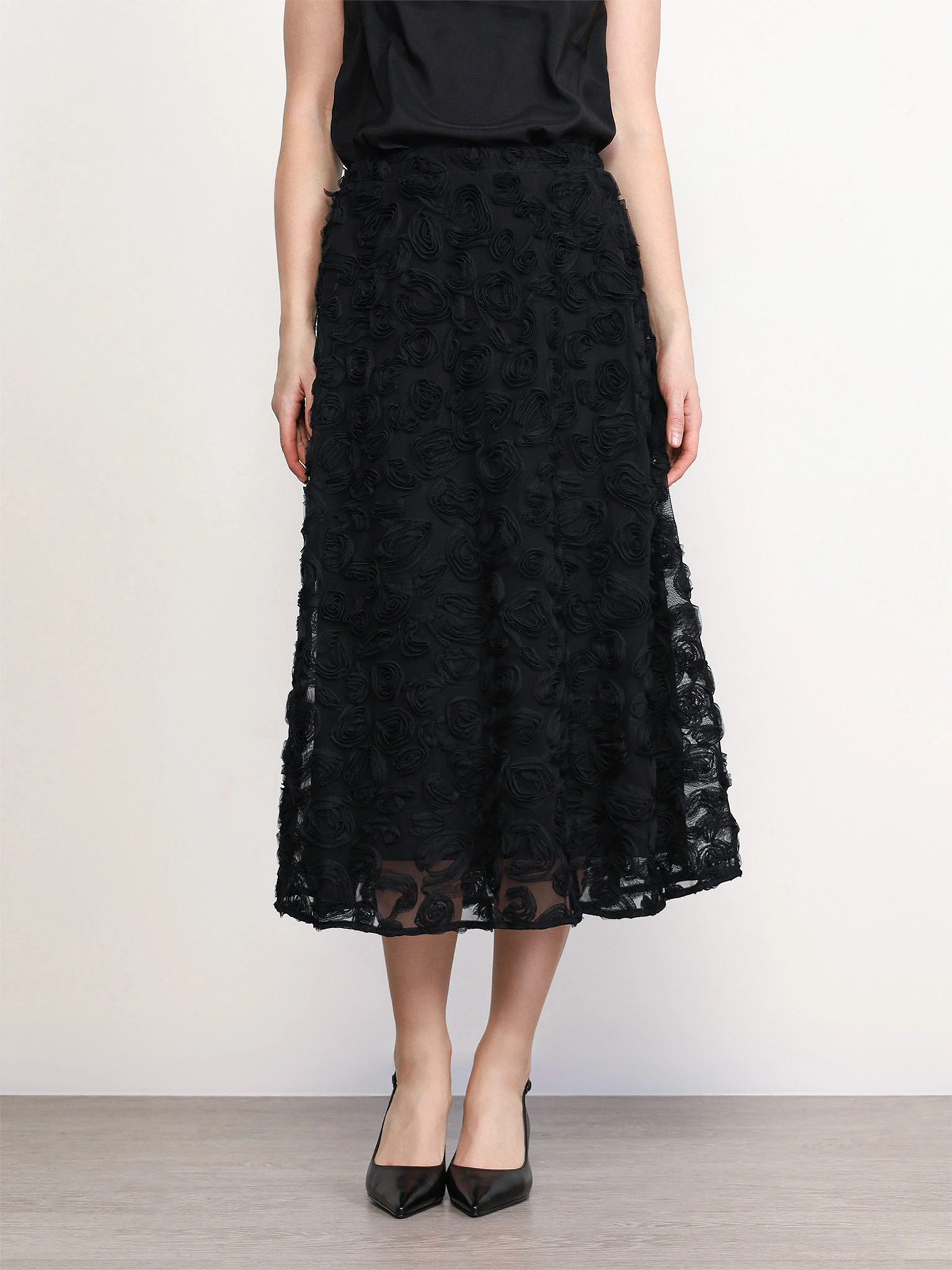 Юбка черного цвета из фактурного трикотажа